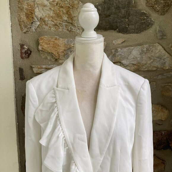 Cinq à Sept Margo Ruffle Front Long Line Blazer Jacket White $525 Women's 8 - Picture 4 of 11